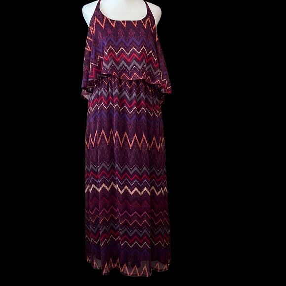 Faded Glory EUC purple zig zag print maxi dress adjustable straps fully lined - Picture 3 of 11